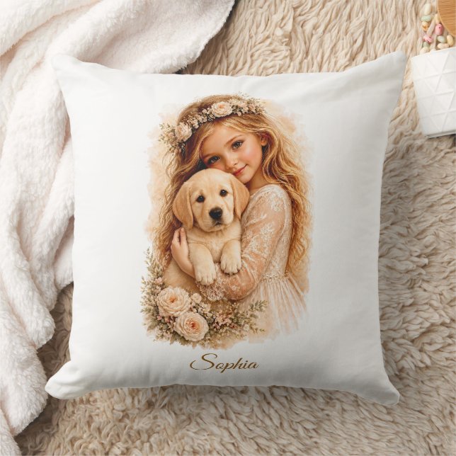 Almofada Menina Com Cachorrinho Labrador (Cobertor)
