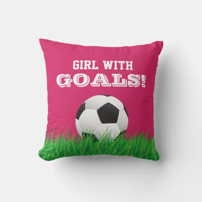 Almofada Menina com objetivos! Travesseiro do rosa da bola (Frente)