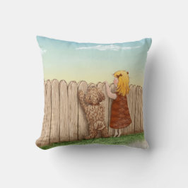 Almofada Menina com pinturas do cão/amor de Labradoodle