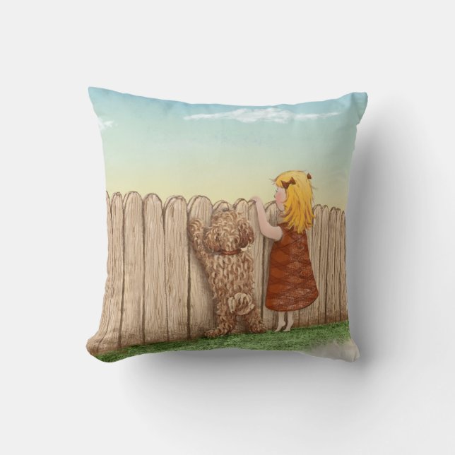 Almofada Menina com pinturas do cão/amor de Labradoodle (Frente)