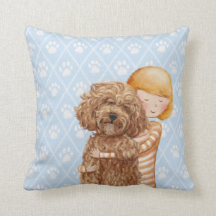 Almofada Menina com pinturas do cão/amor de Labradoodle