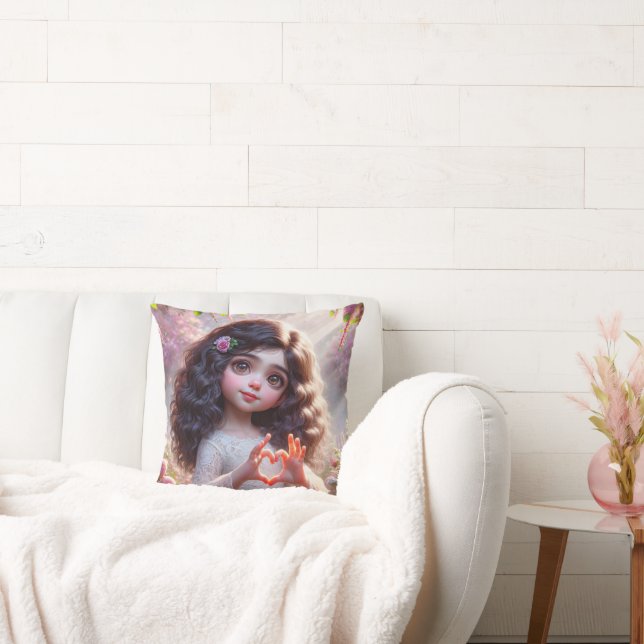 Almofada Menina com Sinal de Coração (Sofá)