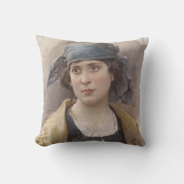 Almofada Menina com véu verde (por Ludwig Passini) (Frente)