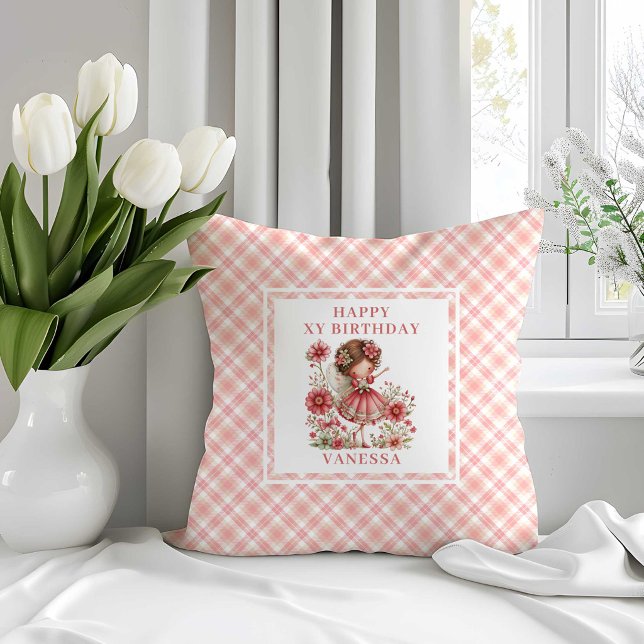 Almofada Menina de Fada Fofa Decoração de Travesseiro de An (Cute Fairy Girl Blush Floral Birthday Pillow Accent

)