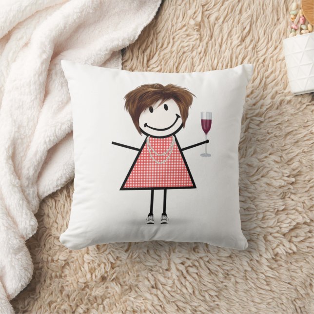 Almofada Menina de Palito com Copo de Vinho (Cobertor)