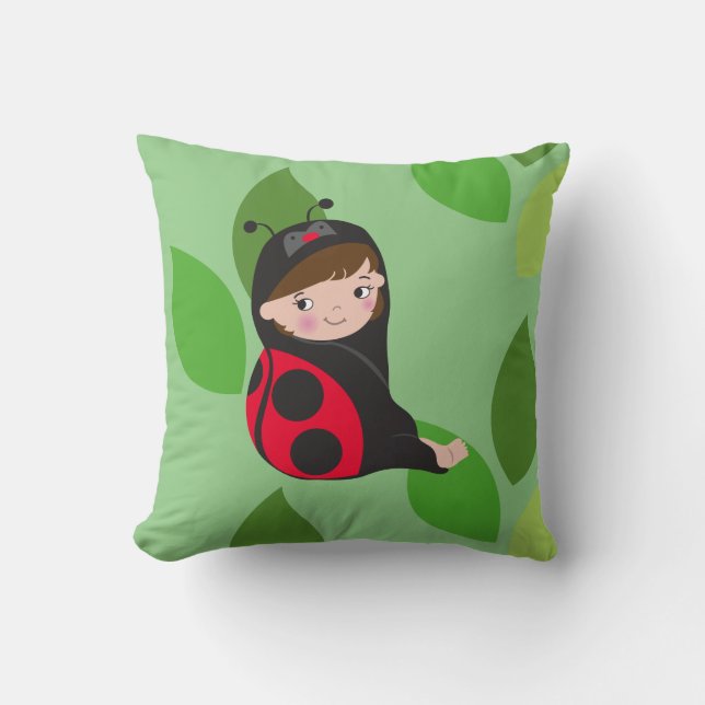 Almofada Menina de Tartaruga em Figurino de Ladybug Vermelh (Frente)