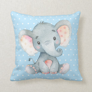 Almofada Menina Elefante Azul e Cinza