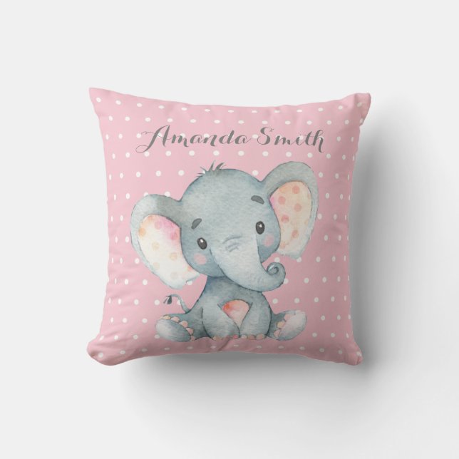 Almofada Menina Elefante Bebê Rosa e Cinza (Frente)