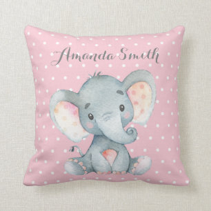 Almofada Menina Elefante Bebê Rosa e Cinza