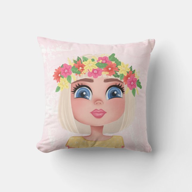 Almofada Menina Flor de Cartografia a Rosa (Frente)