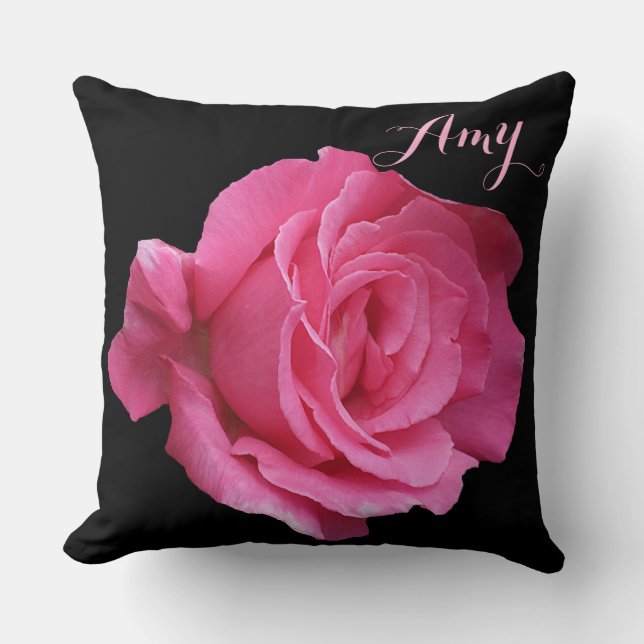 Almofada Menina floral rosa rosa giro nome bonito Amy Black (Frente)