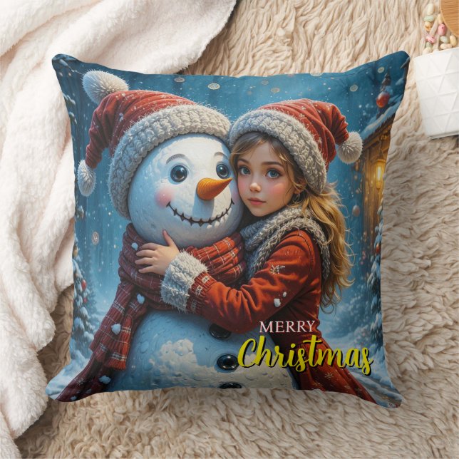 Almofada Menina Fofa e Natal do Boneco de Neve  (Cobertor)