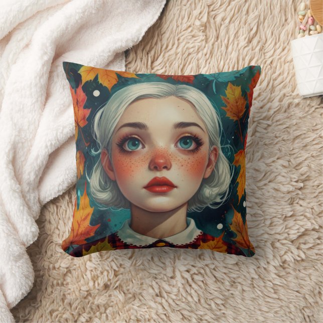 Almofada Menina Fofa Folhas de Outono Cores de Outono (Cobertor)