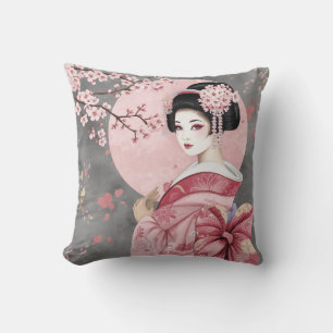 Almofada Menina Geisha Japonesa & Flores de Cerejeira