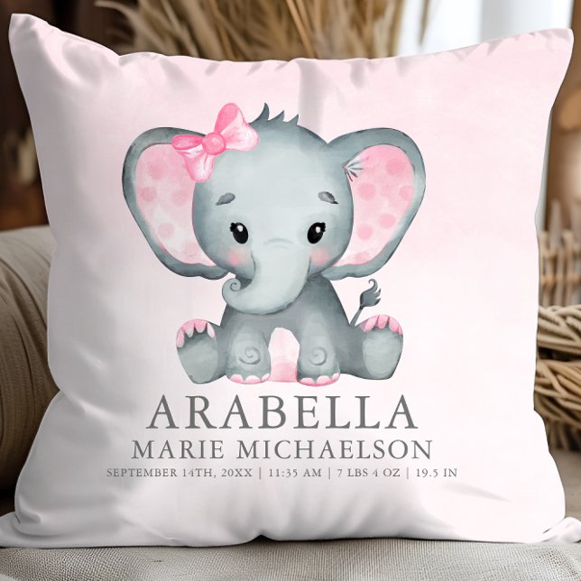 Almofada Menina Gelada Elefante Rosa (Cute Girl Elephant Pink Baby Throw Pillow)