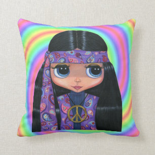 Almofada Menina grande do Hippie do olho em Paisley roxo