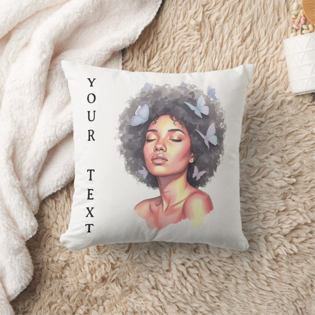 Almofada Menina Negra Borboleta Minimalista Pastel Personal (Cobertor)