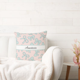 Almofada Menina Personalizada Cute Lindo Laço Nome Rosa Azu
