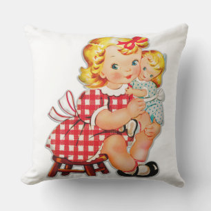 Almofada Menina retrô vintage boneca criança