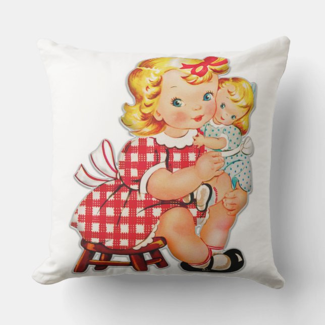Almofada Menina retro vintage boneca criança (Frente)