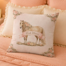 Menina Rosa Floral Cavalo Rosa Monograma Nome