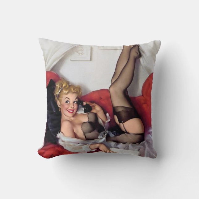 Almofada Menina "sexy" do pinup na cama (Frente)