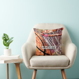Almofada Meninas: Basquete e Laranja roxa-rosa-Hoop