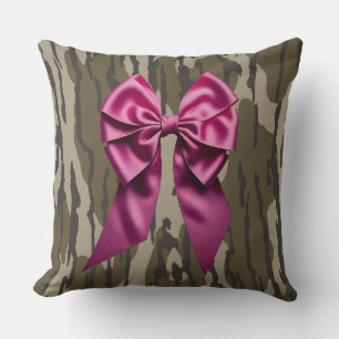 Almofada Meninas Camo Laço Rosa Camuflagem Fundo