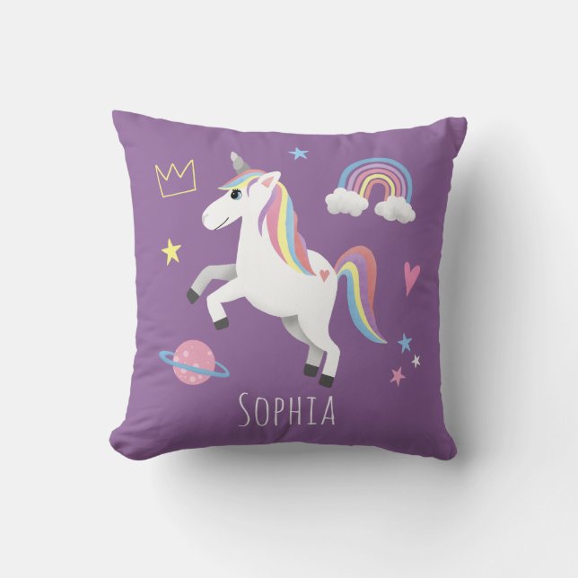 Almofada Meninas Cute Magical Purple Unicorn & Name Kids (Frente)