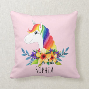 Almofada Meninas Cute Rainbow Unicórn e Nomes Crianças