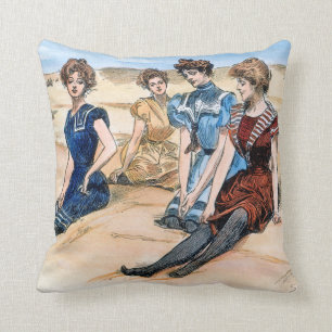Almofada Meninas de Gibson na praia, 1900
