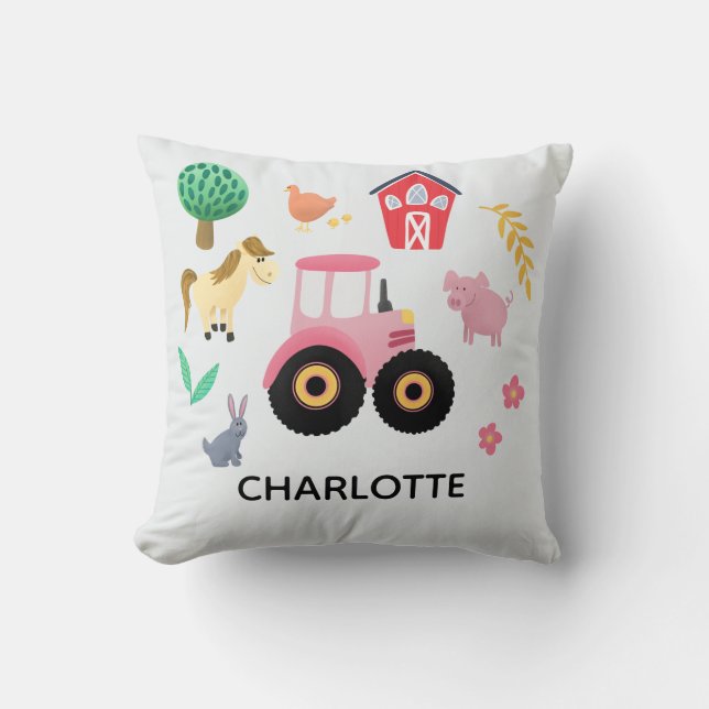 Almofada Meninas Frescas De Fazenda Rosa-Rosa Trator Crianç (Frente)