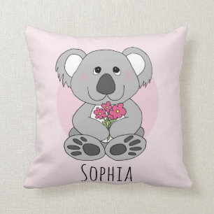 Almofada Meninas Fumam Um Cartoon De Urso Koala E Flores No