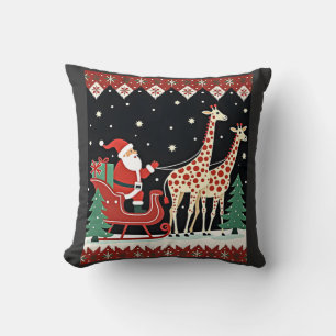 Almofada Meninas Meninos Papai Noel Cavalgando Girafa Trenó