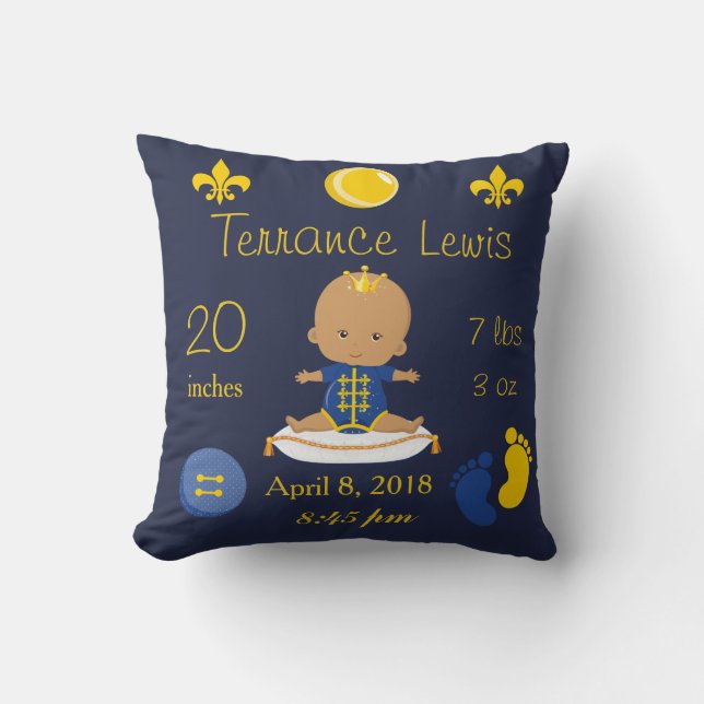Almofada Menino Bebê Afro-Americano Azul e Amarelo (Frente)
