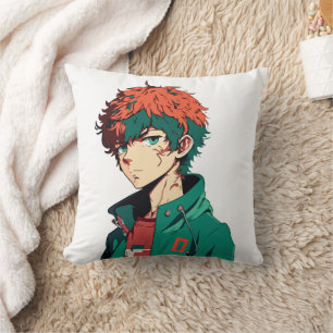 Almofada Menino de Anime: Cabelo Laranja e Verde - Delícia 