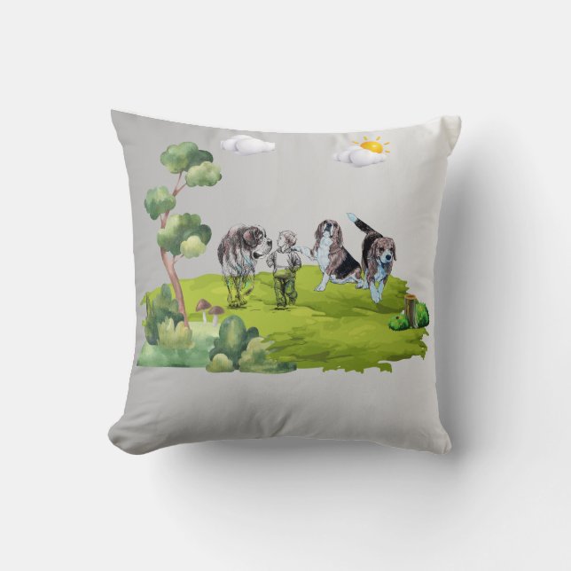 Almofada Menino e cães (Frente)