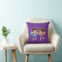 Menino e Menina de Desenho Animado Fofo Jogando Pa