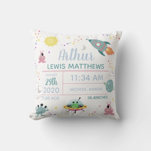 Almofada Menino Menino Bonito Estado de Nascimento da Alien (Frente)