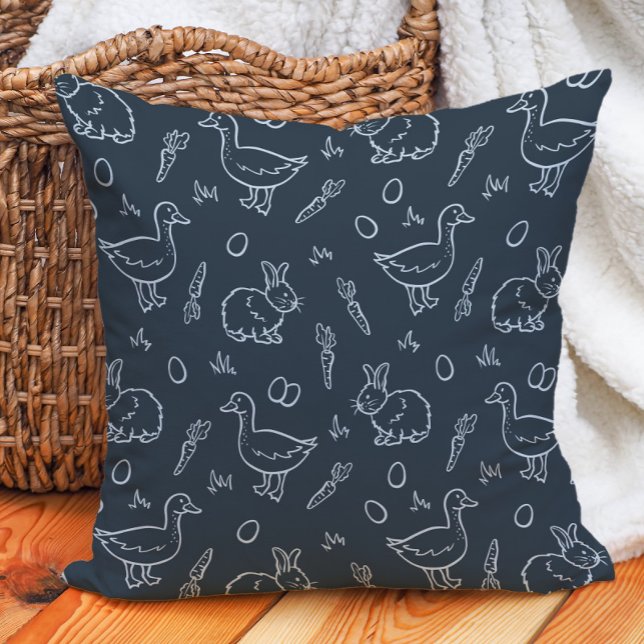 Almofada Meninos Boho Páscoa Coelho Fofo Ganso Azul Escuro (Criador carregado)