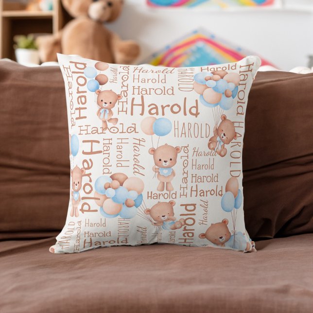 Almofada Meninos personalizados chamam de presentes de cola (Personalized boys name teddy bear collage gifts throw pillow nursery decor baby boy gifts ideas)