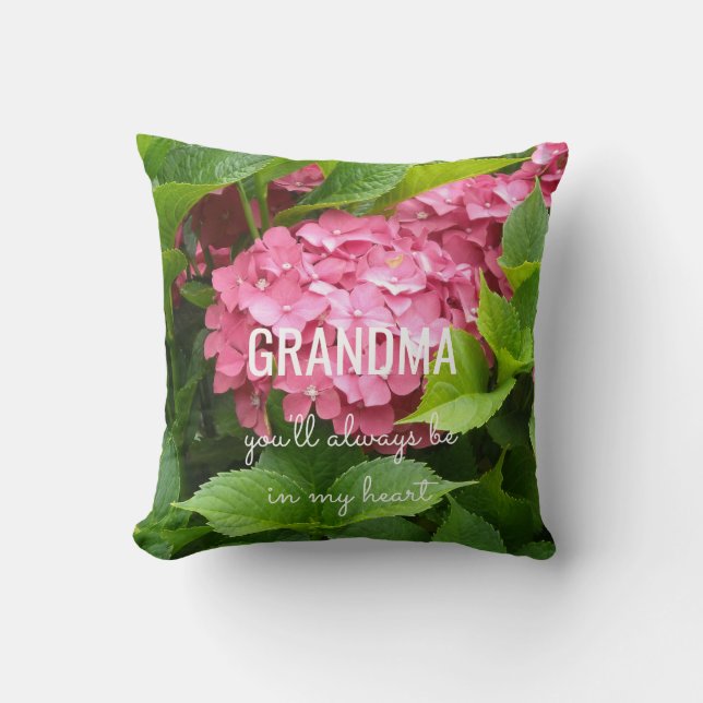 Almofada Mensagem da Vovó Com Hortênsias Rosa (Frente)