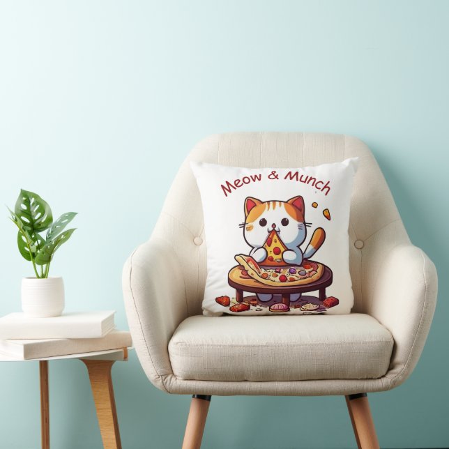 Almofada Meow & Munch Cute Pizza Cat Throw Pillow (Cadeira)