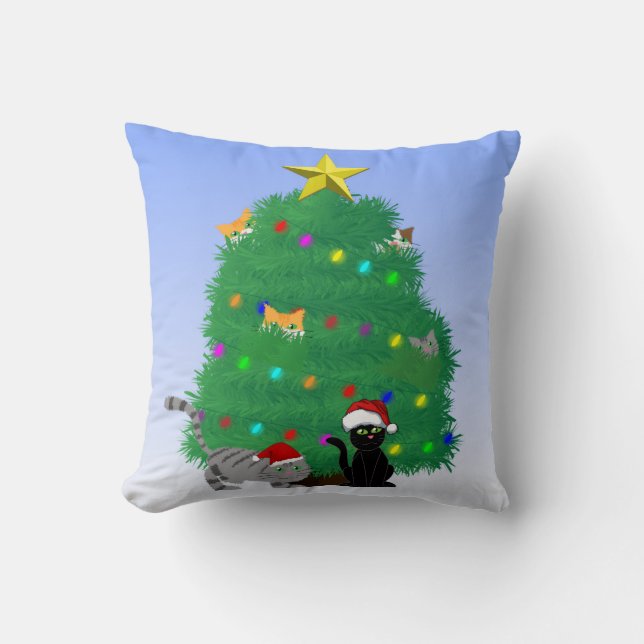 Almofada Meow-y Christmas Throw Pillow (Frente)