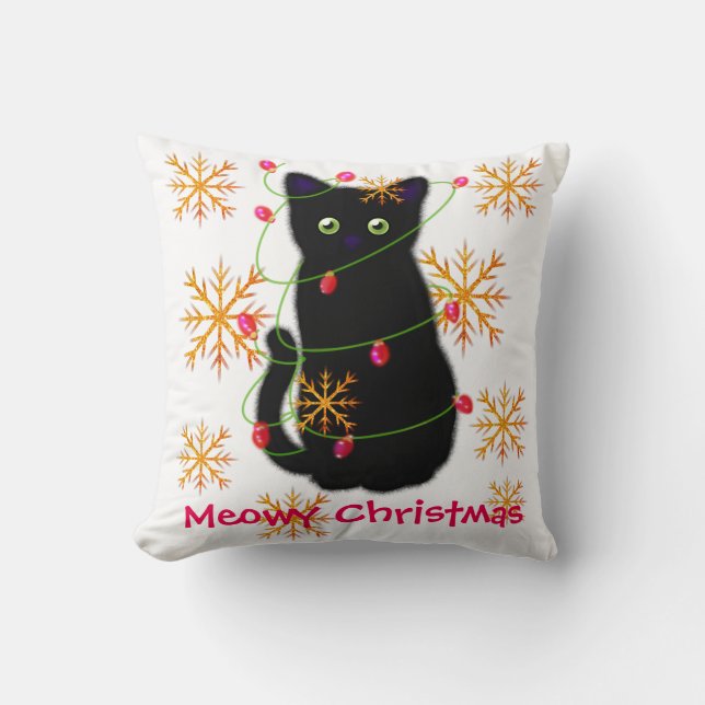 Almofada Meowy Christmas | presente para amantes de gatos | (Frente)