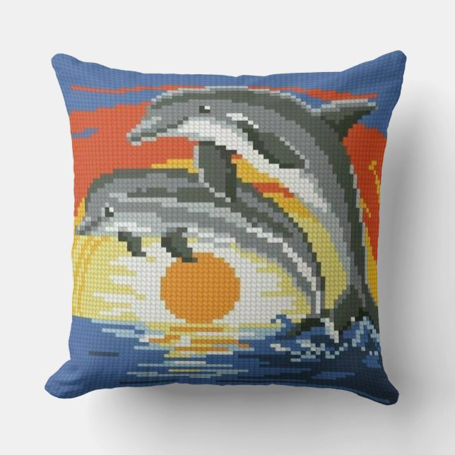Almofada Mergulhe no Delight: Jogo de Dolphin Cross Stitch  (Frente)