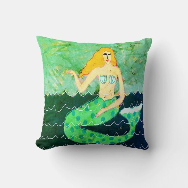 Almofada Mermaid Abstrato Art Verde (Frente)