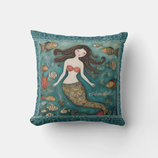 Almofada Mermaid Watercolor Personalizada (Frente)