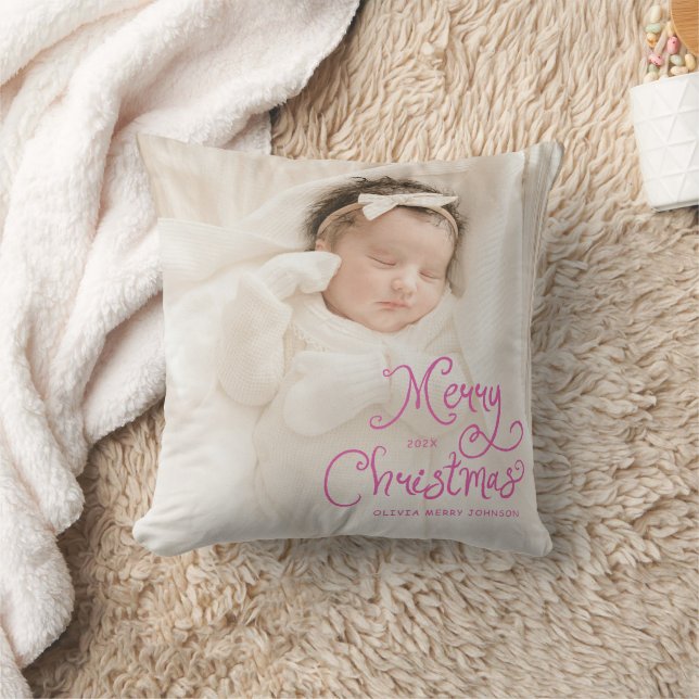 Almofada Merry Christmas Baby Photo Pink (Cobertor)