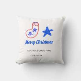 Almofada Merry Christmas blue star red stockings name date 